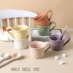 Macaron Color Ceramic Coffee Cup, 12oz with Handle, Latte Mug, Microwave Safe, Modern Unique Style, Suitable for Men and Women (6 Colors)