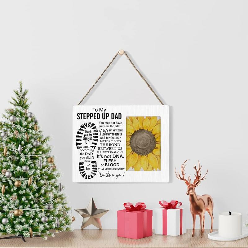 Stepfather Wood Picture Frame Gift, to My Stepped up Dad Rustic Wooden Photo Frame Father's Day Birthday Gift, Tabletop and Wall Mounting, Display Photo 4x6 Inch