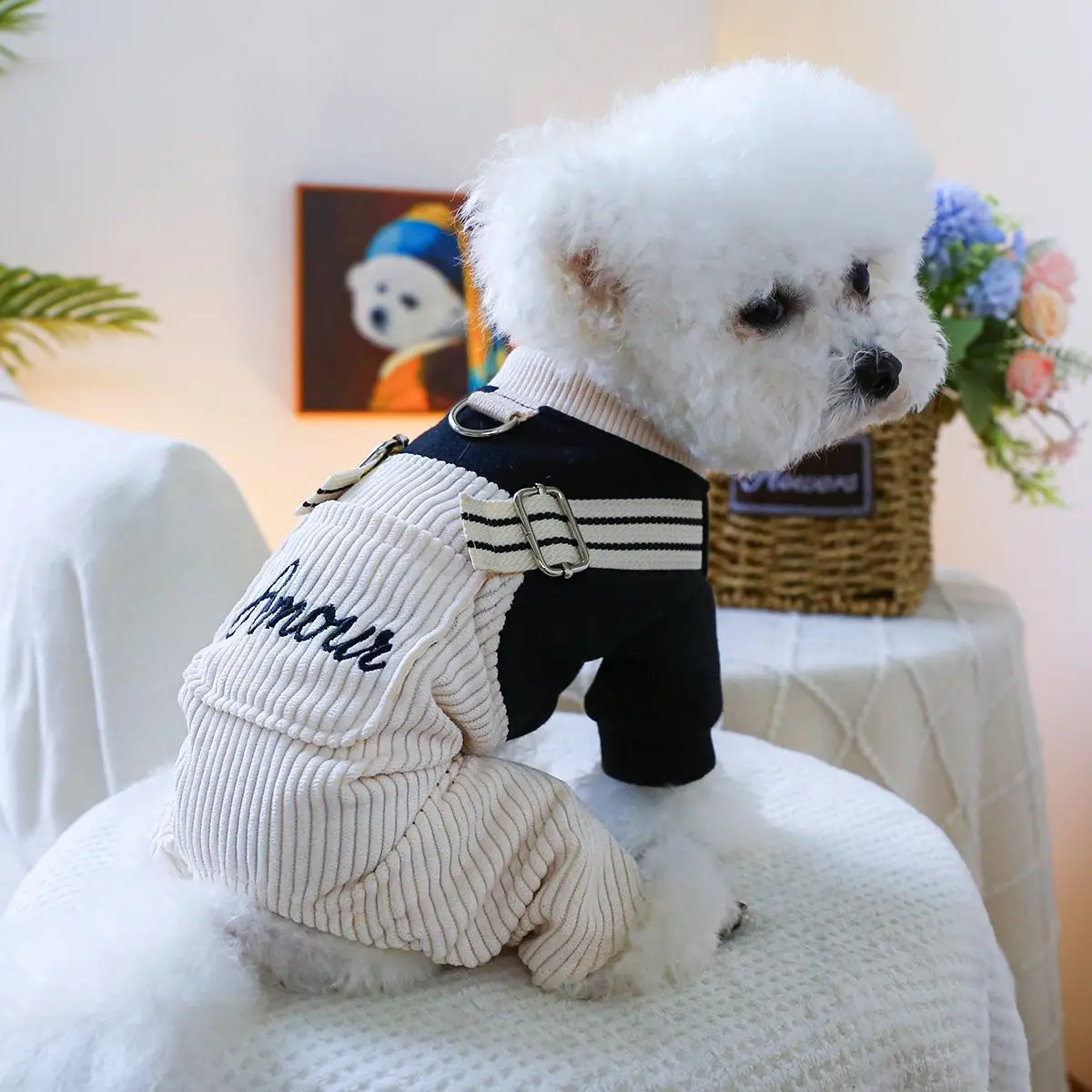 Comfortable Four-legged Dog Clothing, Striped Pattern Pet Clothes with Letter Print, Pet Clothes for Small Medium Large Dogs, Dog & Cat Clothing