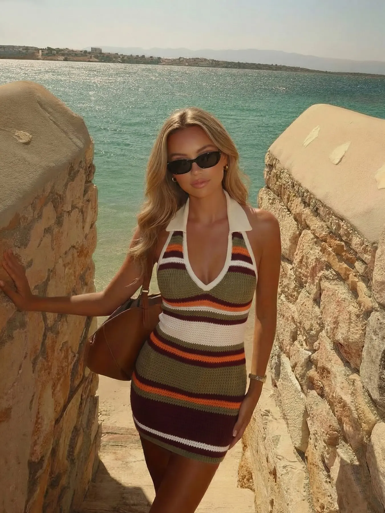 Elegant Striped Beach Vacation Dress, Sexy Knit Bodycon Sweater Dress,  Spring Summer Versatile Women's Fashion - TikTok Shop