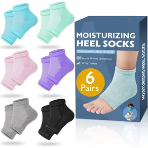 Moisturizing Heel Socks - 6 Pairs for Dry Cracked Feet, Toeless Gel Socks for Hydration and Repair