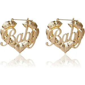 Large Babygirl Bamboo Joint Hoop Earrings - Hollow Out Hoops with 80s 90s Fashion Style for Party