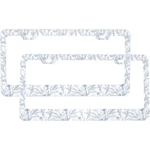 Blue Herb and Leaf License Plate Frames 2 PCS Universal Aluminum Tag Frame, with 2 Holes and Screws  for Men/Women Car Accessories Decor Truck Vehicle