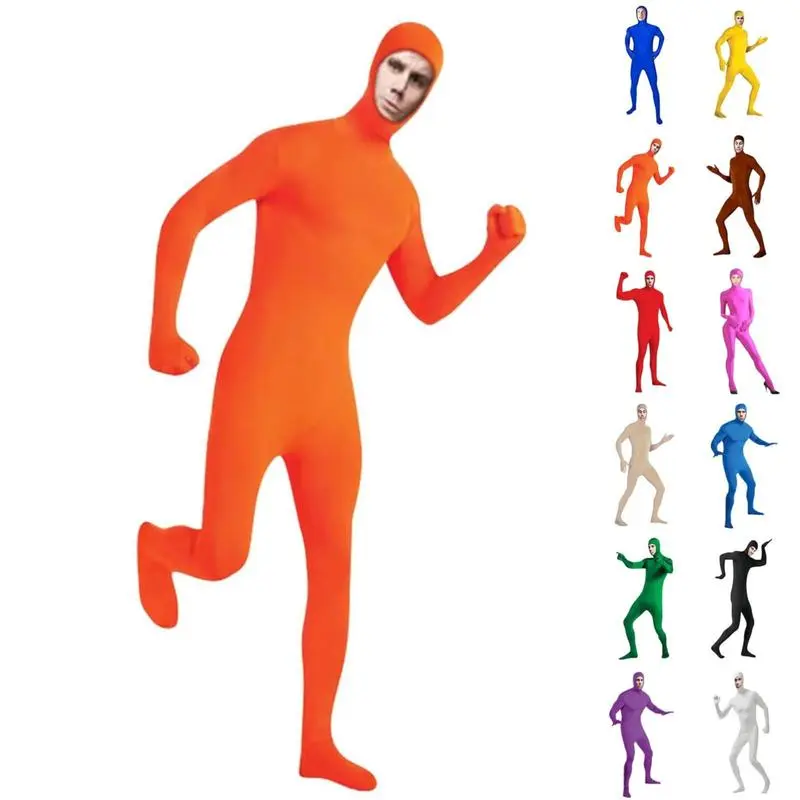 Unisex Adult Spandex Open Face Full Bodysuit Costume Stretchy Halloween Cosplay Body Suit Leotard Suit Outfits tight  hoodie
