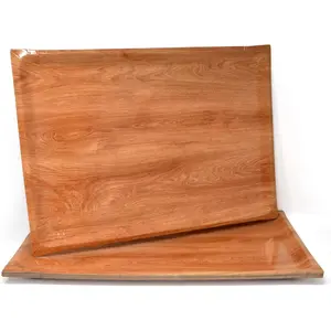 10  Trays Rustic Brown Wooden Look Rectangle Serving Platters 10.75" x 15.75" Heavy Duty Disposable Paper Cardboard Tray for Dessert