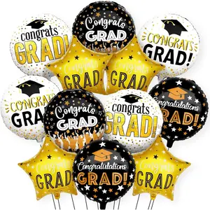 Congrats Grad Balloon Set - Big, 18 Inch, Pack of 12| Congrats Grad Balloons for Graduation Decorations 2026, Black and Gold Grad Balloons, 2026 Graduation Decorations, Grad Party Decor