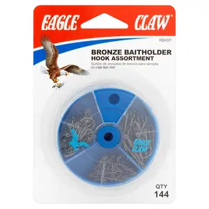 Eagle Claw Baitholder Hook Assortment 144 Count - Assorted Sizes for Baiting and Fishing - Durable Fishing Hooks in Corrosion-Resistant Coating premium