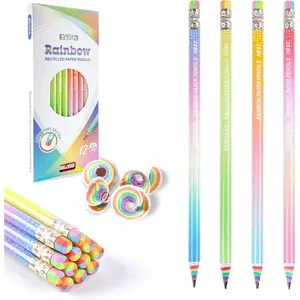 Pre-sharpened Pencils #2 Eco Rainbow Paper Pencil Cute Pencils for  Number 2 Pencil with Erasers for School, Writing, 12 Count
