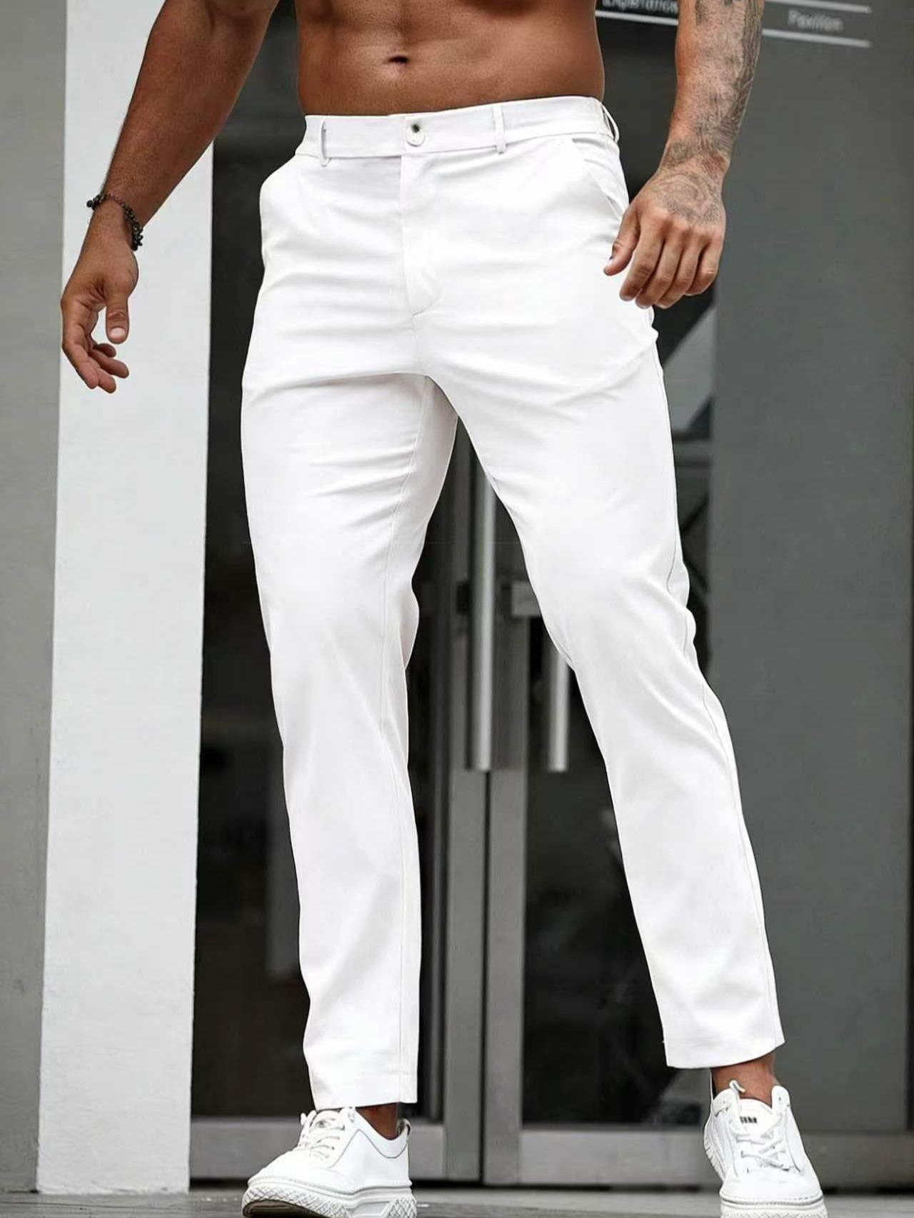 Men’s 3-pack business casual dress pants—classic straight-leg trousers, trendy Instagram item, classic pleated pants, perfect for all seasons, versatile fashion style, suit trousers.