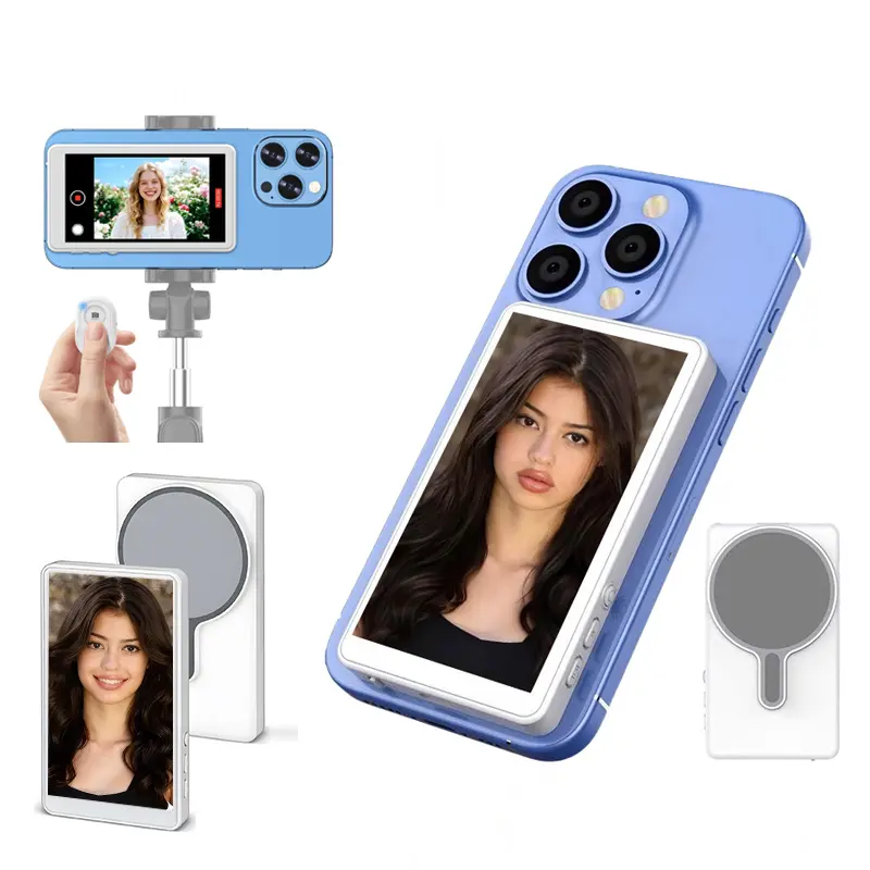 Meevo Magnetic Phone Vlog Monitor – 1080P Wireless Selfie Screen, Use Rear Camera for Live Streaming & TikTok (4K 30fps Wired, iPhone/Android Compatible)