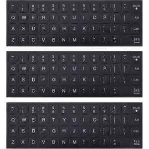 3PCS Universal English Keyboard Letter Stickers, Replacement English Keyboard Stickers with Black Background and White Lettering for PC Computer Laptop Desktop-English