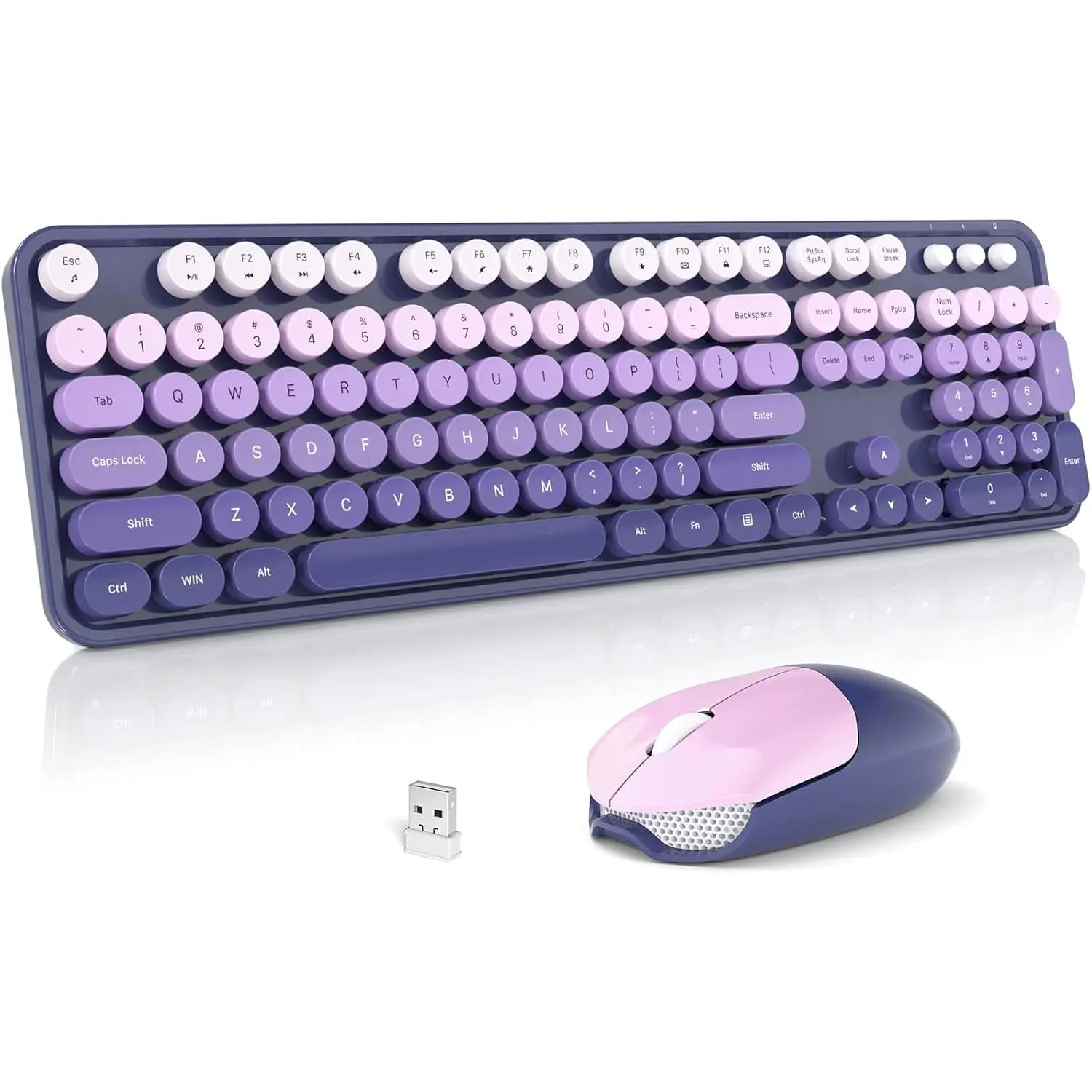 Keyboard and  Combo, 2.4GHz Gradient Colorful Full-Size Retro Typewriter Keyboard with   for PC/Desktop/Laptop/Windows ( Gradient)