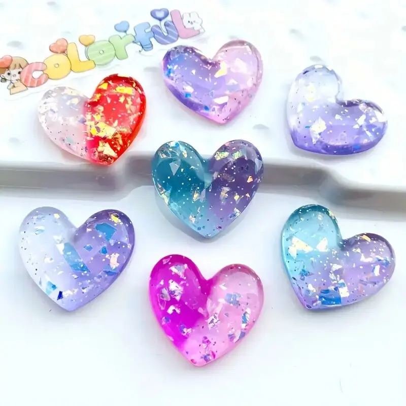 Colored Sequins, Heart-Shaped Resin Charm Jewelry Making Accessories, Small Home Furnishings, Christmas and Halloween Gifts, Heart-Shaped Resin Ornaments, Mixed Colors, Art Charms, Sparkling Charms, DIY Craft Embellishments
