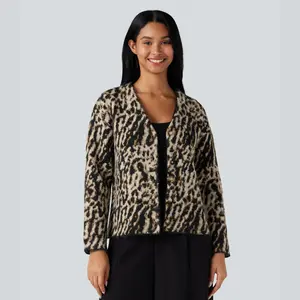 Halara V-neck Leopard Wool-Blend Casual Cardigan