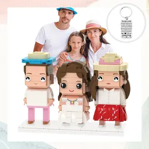 Mother's Day Gifts Gifts for Family Full Body Customizable 3 People Custom Brick Figures with Key Chain Set Gift