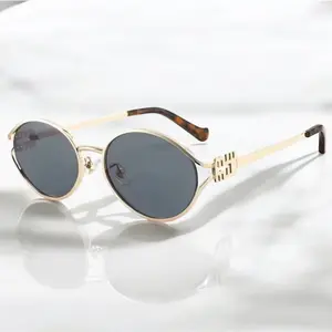 Fashion small sunglasses luxury design metal women's Oval frame glasses UV protection sunglasses