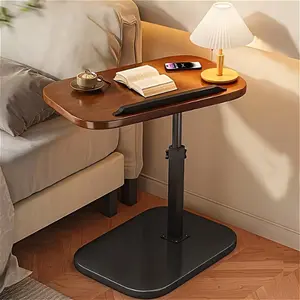 Walnut C-Shaped Sofa Tray Table Multi-Functional Armrest Side Table Laptop Desk Snack Tray for Bed & Couch