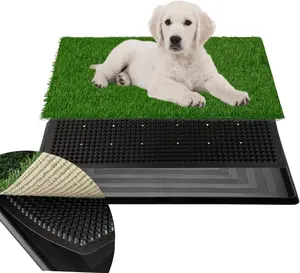 FluffyDream Dog Potty Training Pad 16"x20" Grass Pad with Tray Strong Absorbent Artificial Turf Litter Box for Scratching Hiding & Resting Durable Corrugated Cardboard Design Anti-Leak & Mess-Free