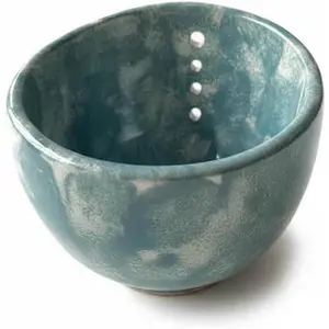 Herb Stripper Bowl with Multiple Hole Sizes to Separate Leaves from Stems (Blue)