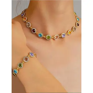 Women's Elegant Fashion Artificial Zircon Decorated Adjustable Strap Necklace & Bracelet, Fashion Jewelry for Party, Daily Clothing Decor, Trendy All-match & Exquisite Jewelry for Birthday Gift