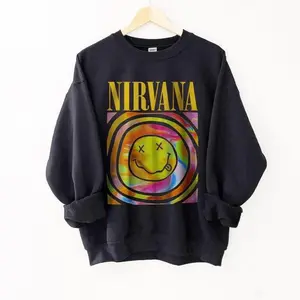 Nirvana Smiley Face Sweatshirt Nirvana Preppy 90’s Utero Nirvana Tour Album Unisex Hot Pink Vintage Rock Band Oversized Merch Shirt Sweater Blue Smiley Graphic Tee Face Crewneck Sweatshirt Hoodie Classic T-shirt Clothing Casual Comfort, MC05-34