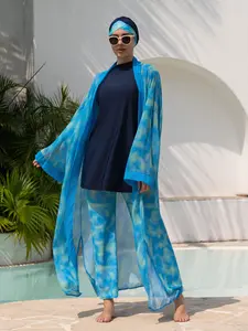 Muslim Ramadan Long Sleeve Pants Set, Women's Conservative Middle East Bikini Swimwear, Modest Swimwear, Summer Beach Vacation Style, Four-Piece Bathing Suit