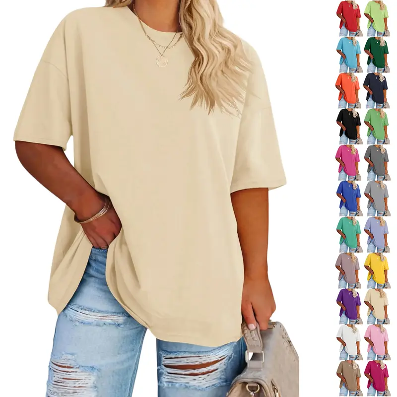 Tankaneo Women's Plus Size T Shirts Oversized Tees Summer Half Sleeve Crew Neck Tunic Tops
