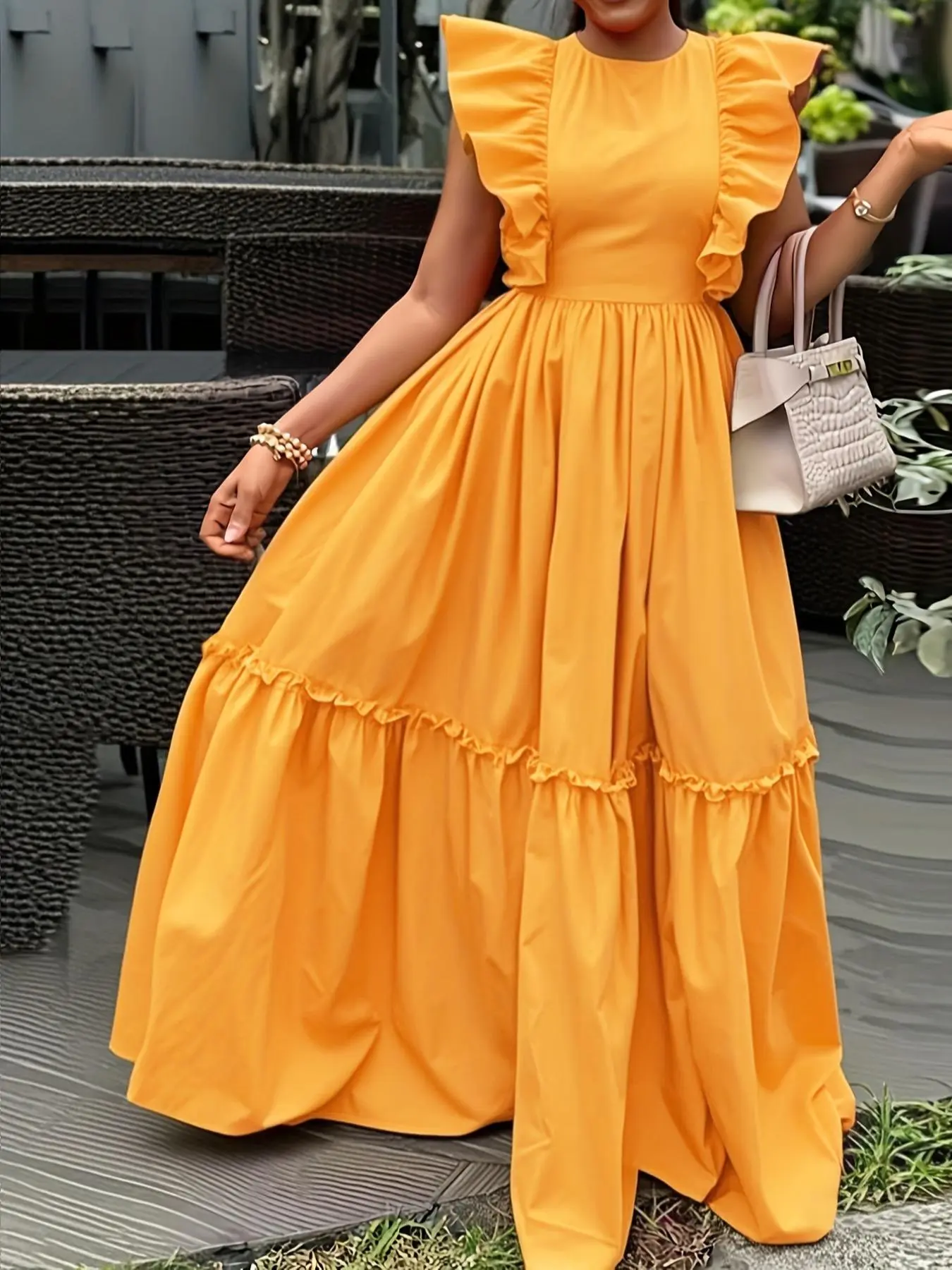 Women's Plain Ruffle Trim Dress, Elegant Fashion Casual Round Neck A Line  Dress for Daily Outdoor Wear, Women Dress for Spring Fall, Solid Colored  Dress, Summer Cute Dresses, Lady, Gowns, Womenswear -