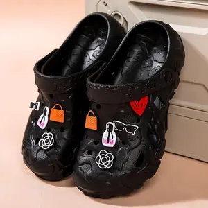 Women's Breathable EVA Clogs - 1 Pair, Casual Heart Pattern, Flat Sole, All-Season, Hand Washable, Indoor/Outdoor Beach Slides with Shoe Bag