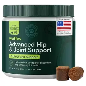 Wuffes Advanced Dog Hip and Joint Supplement with Glucosamine, Chondroitin, Omega 3, MSM, and Green Lipped Mussel, 60 Pork Flavored Chews for Small and Medium Dog Breeds