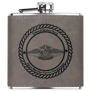 FMF Navy Corpsman flask  Leather-Wrapped, Custom Military Gift, Ideal for Veterans & Active Duty Service Members - Navy Retirement Drinkware Engraved Hip Flask Stainless Steel