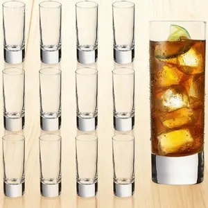 Crystal Clear Heavy Base Shot Glasses 12-Pack, 2 Ounce Tall Glasses for Tequila and Vodka, Reusable Thick Glassware, Dishwasher Safe Stackable Shot Glasses Set for Parties and Bars