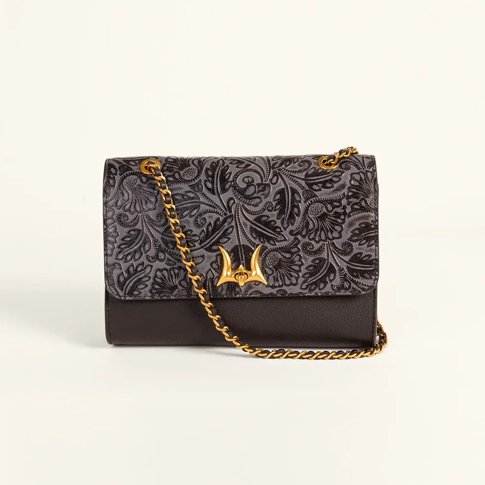 Loyal West Savi Small Embossed & Grained Leather Bag - Charcoal