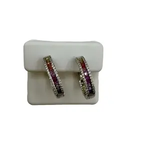 925 sterling silver hoops micro pave high quality cubic zirconia stones secured lock Italian silver (( Arracadas de plata Alta calidad piedras finas de zirconia el Cierra es fino y muy segura plata Italiana