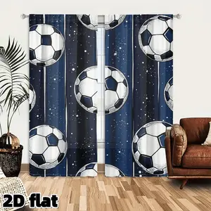 2D Flat 2Pcs Soccer Ball Printed Curtains Blue Night Sky Pattern Window Panels Sports Theme Decor Semi Sheer Polyester Blackout Drapes for Boys Bedroom Living Room Game Fan Gift Treatment
