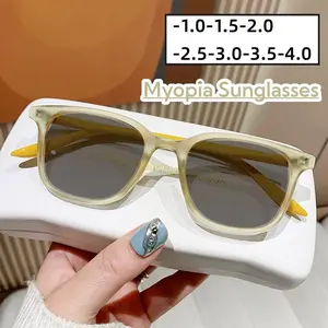 Men Women Retro Trendy Myopia Sunglasses Square Frame Clear Lens Minus Eyeglasses Ladies Outdoor Goggle Shades Eyewear-1.0-4.0