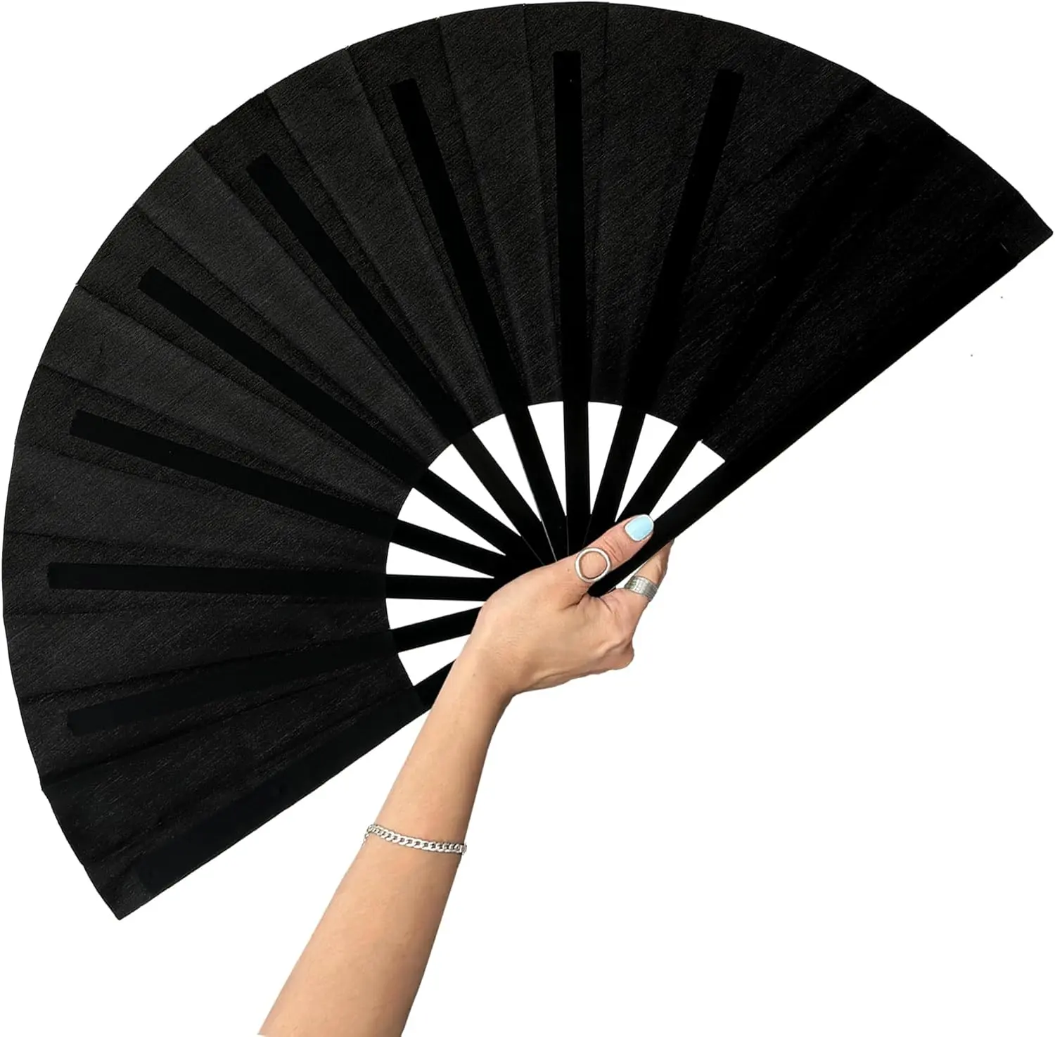 (Black)1PCS LargFolding Silk Hand Fan Hand Folding Fans Chinese Tai Chi Folding Fan for Men and Women Performance,