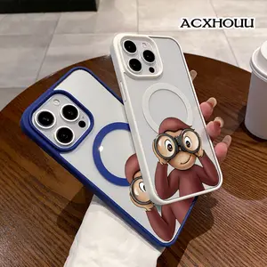 Chic Magnetic Case for iPhone11/12/13/14/15/16/promax Curious George MagSafe Charging, Lightweight, Anti-Fall | Soft & Sweet Design