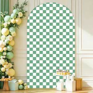 Green White Checkered Arch Backdrop Covers, 6/6.6/7.2 FtStretchy Arch Backdrop Stand Covers, PhotographyBackground Green White Plaid Arch Stand Covers forWedding Birthday Baby Shower Party Decor（without bracket）