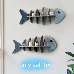 Nordic Style Wall Mounted Wooden Fish Rack, Coffee Shop Living Room Decor Hanging Shelf, Bookshelf Wall Panel Organizer