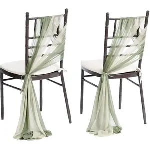 Wedding Chiffon Chair Sashes Cover Aisle Decorations Draping Fabric Wrinkle-Free with Tie 16 count Sage & Milky Green for Party Ceremony Reception Floral Arrangement Banquet Outdoor Decor