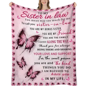 Sister in Law Gifts, Sisters Inlaw Birthday Gifts, Gifts for Sister in Law Mother Day, Christmas, SisterinLaw Blanket, Pink Butterfly, 60"x50", Printed on One Side with a Plain White Back, Halloween Thanksgiving Christmas Gift