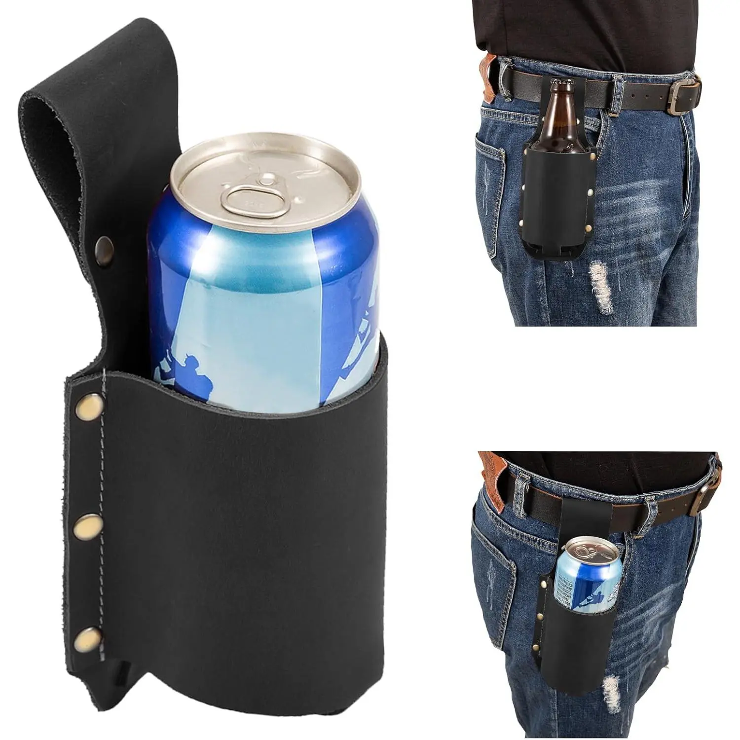 Beer Gift for Men PU Leather Beer Holster Bottle Holders Cool Beer Gifts for Beer Lovers Drinkers Beer Accessories for Cowboy Gift