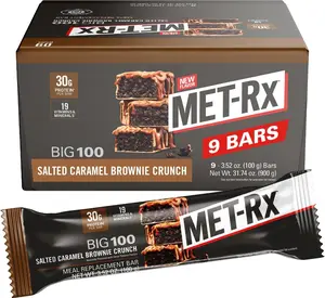 MET-Rx Big 100 Salted Caramel Brownie Crunch – High Protein Bars (9 Bars)