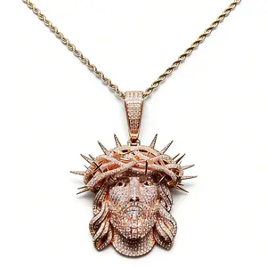 2011  Thorn Crown Jesus Head Large Round Pendant with Distinctive Motif for Unique Jewelry Lovers Cuban Link Chain Chain Link Necklace  Plated Amulet customizable with engraved letters, logos or patterns