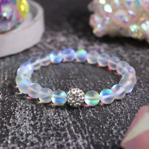 Natural Angel Aura Enhanced Quartz Stretch Bracelet - 8mm Gemstone Beads, Healing Crystals Bracelets, Boho Stone Arm Candy Accessory, Stackable Heart Healing Piece, Insomnia Relief, Gifts for Adulting Women