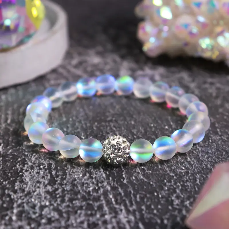Natural Angel Aura Enhanced Quartz Stretch Bracelet - 8mm Gemstone Beads, Healing Crystals Bracelets, Boho Stone Arm Candy Accessory, Stackable Heart Healing Piece, Insomnia Relief, Gifts for Adulting Women