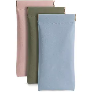 3 Pack Leather Eyeglasses Cases PU Soft Sunglasses Pouch Squeeze Top Portable Glasses Cases for Men Women