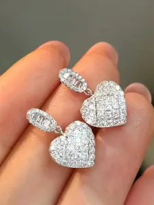 Heart Shaped Rhinestone Decorated Dangle Earrings, Fashionable Jewelry Accessories for Women, Trendy All-match & Exquisite Jewelry for Birthday Gift, High Quality Earrings