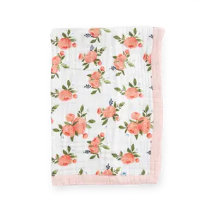 Cotton Muslin Baby Quilt - Watercolor Roses